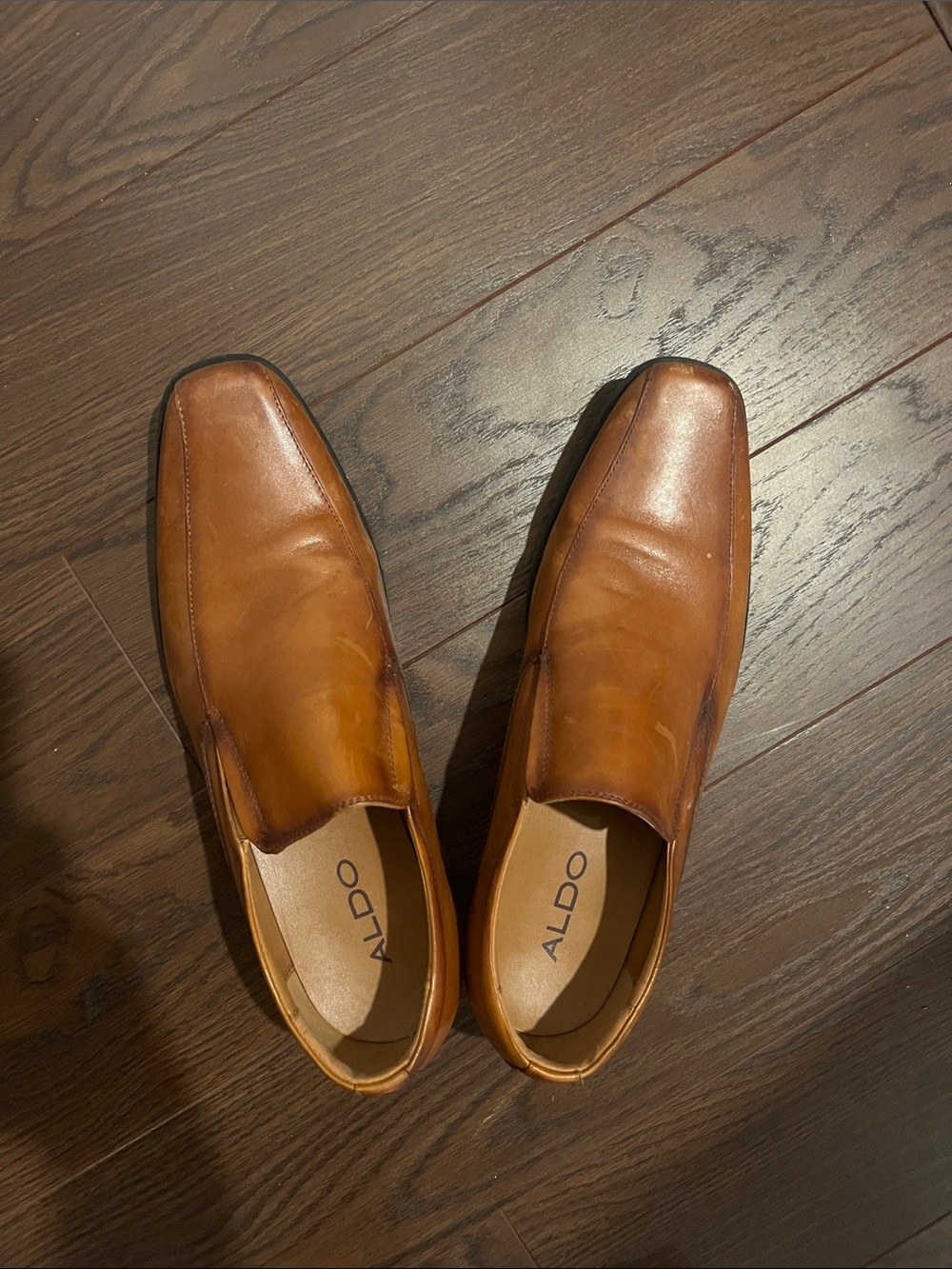 Aldo Cognac Brown Leather Slip-On Loafers